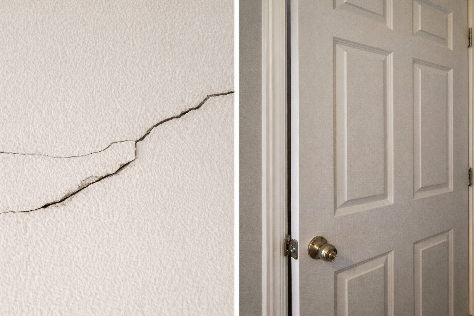 Interior signs of foundation damage - cracked drywall and misaligned door frame in a Kyle TX home needing foundation repair